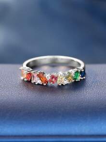 1pc Elegant Rainbow CZ Stone Engagement/Promise Ring For Women