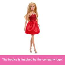 Barbie Mattel 80th Anniversary Ruby-Red Celebration Blonde Fashion Doll Wearing Red Dress With Silvery Shoes & Necklace, Collectible Toy