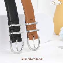 2-Pack Women's Leather Belts For Jeans And Dresses Plus Size - G-黑+棕(銀扣) - 查看 7