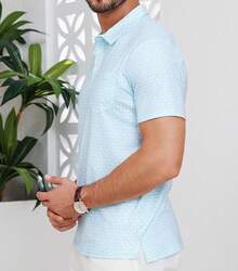 Mens Golf Shirt Short Sleeve Dry Fit Print Moisture Wicking Performance Patterns Collared Polo Shirt With Pocket-2025 - Sky Blue - View 6