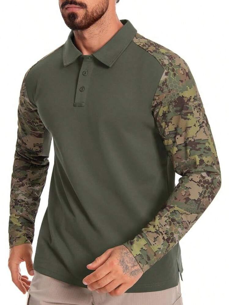 Men's Tactical Polo Shirts Short Sleeve Athletic Golf Outdoor Lightweight Performance Sports Shirt-2025 - Tactical Digital Camo - Woodland- Long Sleeve - View 1