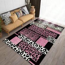 1pc Retro Pink Leopard Print Area Rugs For Living Room, Floor Carpet For Bedroom, Carpets Home Decor Rugs, Homestay Hotel, Non-Slip Machine Washable Carpet, Home Decor Room Decor - 樣式 1 - 查看 1