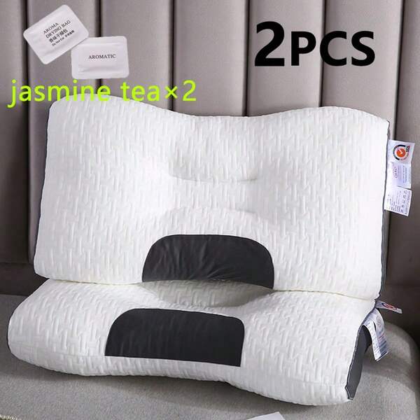 2PCS Pillow Knit Neck Pillow, Suitable For Side, Back, And Stomach Sleeping, Bed Pillow For Deep Sleep, Ergonomic Orthopedic Contoured Neck Support, Removable Pillowcase, More Comfortable Bedding Set For Home, Halloween & Christmas Gift (2 Fragrant Pads)
