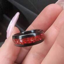 1 Pc 8mm Fashion Stainless Steel Rings For Men/Women Jewelry Accessories Charm Tungsten Steel Inlaid Red Synthetic Gemstone Men's Wedding Rings Birthday/Halloween/Holiday Gifts Everyday Jewelry, Elegant Accessory - 黑色 - 查看 6