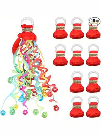 10pcs Colorful Hand Grenade Confetti Poppers, Christmas Party Atmosphere Tool, Wedding Festival Decoration Props, Multicolor Streamer Decor, Holiday Hand-Held Confetti Streamer, Essential For Festival Atmosphere, Suitable For Christmas And Party