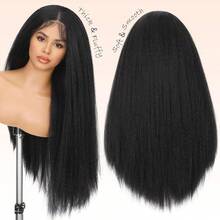 bling hair 360 Kinky Straight Lace Front Wigs Human Hair Transparent Frontal Wigs Human Hair Lace Front Wigs Human Hair 13x6 Straight Lace Front Wigs Human Hair For Women 200% Density Pre Plucked With Baby Hair Glueless Wigs - Natural Black - 查看 11