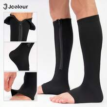 1 Pair Women's Toeless Compression Socks For Sports And Outdoor Use, Thigh High Socks With Side Zipper, Comfortable For Movement, Varicose Vein Prevention Socks, Close-To-Skin Fitting Socks - 黑色 - 查看 8