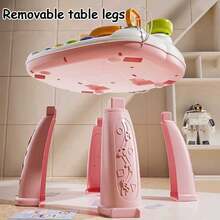 Juguete de cochecito de bebé en miniatura, volante de juguete para el asiento trasero de niños con diseño de dibujos animados, asiento de coche de simulación educativa con patas de mesa desmontables, con luz y sonido, adecuado para niños de 1 a 3 años, regalo ideal (baterías no incluidas)