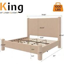 Full/Queen/King Size Upholstered Bed Frame With Boucle Chenille Fabric, Cloud-Inspired Headboard And Corner Design, Modern Sturdy Platform Bed For Stylish Bedroom Furniture, No Box Spring Needed, Khaki - Xem 4