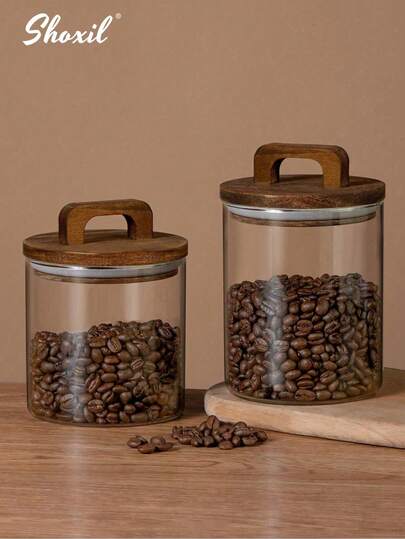 shoxil 1PC Glass Storage Jar With Wooden Lid, Coffee Bean Storage Jar, Sealed Glass Jar Container, Kitchen Storage Jar - For Tea, Dried Fruits, Snacks, Cereals, Coffee Grounds, Saudi Arabia National Day Gift