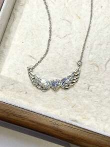 1 pieza Elegante collar con colgante de alas de ángel con corazón de cobre y circonita micro-incrustada, joyería lujosa y de moda para mujeres