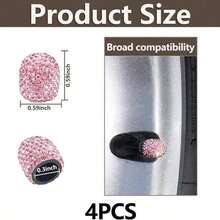 4PCS Crystal Tire Valve Stem Caps For Car & Motorcycle, Shiny Faux Diamond Dust Caps To Keep Valves Clean, Universal Schrader Thread, Quick Hand Installation, Cute Wheel Detail For SUV Truck Bike - One-size - View 4