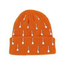 Knit Rhinestone Embellished Hat For Women, Winter Warm Beanies Cap For Outdoor Shopping, Dating, Ski - 橘色 - 查看 6