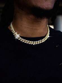 1pc Diamond-Shaped Fully Rhinestone Shiny Chain Necklace, Unisex Hip-Hop Versatile Summer Bracelet Necklace Jewelry For Daily Wear