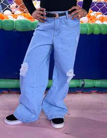 Kids Cargo Jeans Girls Blogger Fashion Wide Leg Pantalona Summer Winter - Jeans Without Pockets - View 2