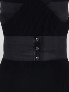 1pc Women's Plus Size Dark Color Leather Cincher Belt, Punk Metal Buckle Leather Corset Waist Belt, Suitable For Music Festivals, Halloween, Rave Parties Halloween Costume - Black - View 3