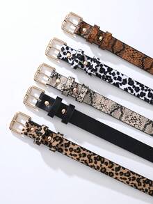 1 pieza Cinturón casual y minimalista para mujer, con estampado de serpiente, pitón, leopardo o vaca, de moda para uso diario - Multicolor - Ver 2