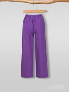 Women's Relaxed Wide Leg Cropped Pants With Pockets, Plus Size Cotton Linen Blend, Lightweight And Breathable, Loose Comfortable Fit, Multiple Color Options, Boho Inspired Style, Simple Versatile Design, Ideal For Everyday Wear, City Walks, Travel Vacations, Work Commute, Back To School Outfits, Casual Date Looks, And Valentine's Day Outfits - 紫色 - 查看 5