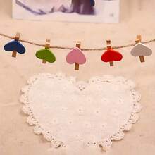 10pcs Red Heart Clips, Wooden Love Heart Shaped Clothespins For Photo Paper Notes Memo Clips, Mini Clothespins For Home Wedding Decoration Stationery