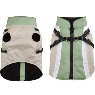 1pc Patchwork Waterproof Windproof Pet Jacket, Zipper Front, Reflective Strips, Chest Harness, Outdoor Coat For Cats & Dogs, Autumn/Winter