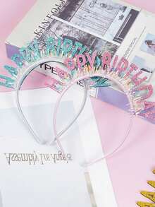 1/3/5pcs Shiny Ribbon Party Headbands, Fabric Material, Happy Birthday Hair Accessories, Shiny Decorative Birthday Headbands And Headpieces, Birthday Party Headbands (No Power Or Battery Required) - Multicolor - View 4