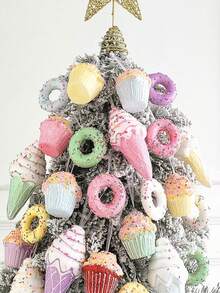 5/6 قطعة مجموعة زينة عيد الميلاد على شكل آيس كريم، دونات، كب كيك، ماكرون، حلويات ملونة، آيس كريم، دونات، كب كيك معلقة، زينة شجرة عيد الميلاد، حلوى معلقة، ديكور لحفلات عيد الميلاد والسنة الجديدة والأعياد المنزلية - متعدد الألوان - مشاهدة 3