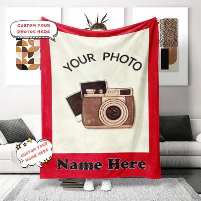 Custom Blanket With Photos,Text Personalized Blanket Customizable HD Printing Photo Blankets,Customize Gift For Couple Girlfriend Boyfriend Wife Husband-1Pictures