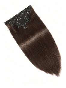 8pcs Deep Brown #2 Clip-In Hair Extensions, For Women, Real Human Hair, Yaki Texture, Instant Wear, 5-Minute Installation, Saves Morning Time - Dark Brown - View 20