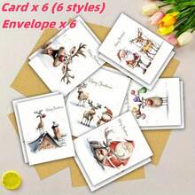 12 بطاقة تهنئة عيد الميلاد وأظرفة - تصاميم متنوعة لسانتا كلوز والرنة والرجل الثلجي - بطاقات مناسبة لعيد الميلاد والعام الجديد 2025 - مصنوعة من الورق