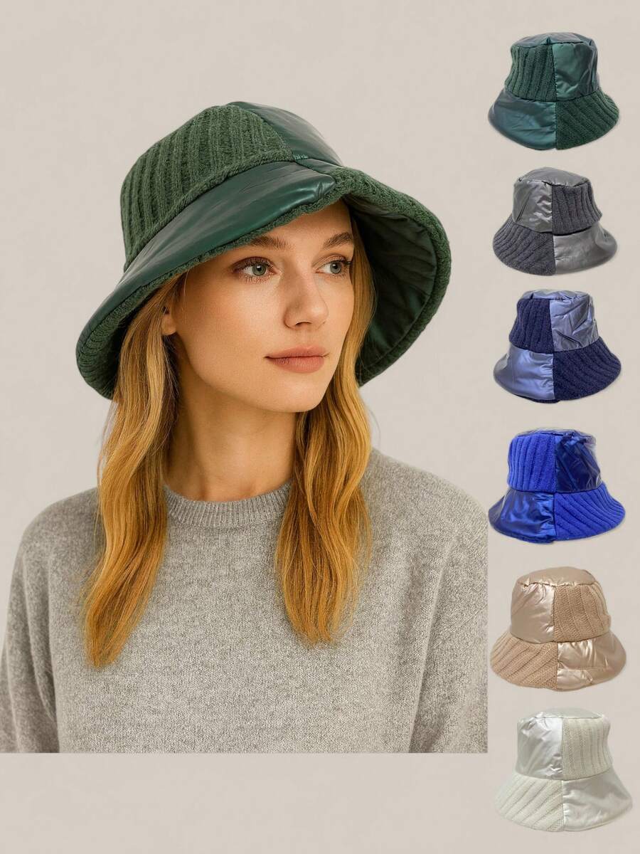 1 pezzo Cappello da pescatore in patchwork e blocchi di colore, morbido e confortevole, versatile e alla moda, adatto per primavera, autunno, inverno, uso quotidiano, viaggi, escursioni, spiaggia, parchi a tema, feste, caffè, ritorno a scuola, sci, realizzato e misto lana, caldo e spesso - Verde - Visualizzare 1