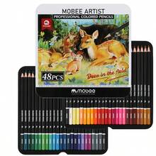 Mobee Nowość na rynku P-3510 Zestaw kredek ołówkowych na bazie oleju 120/72/48 kolorów Premium Miękki rdzeń Rozpuszczalne w wodzie kredki do ilustracji artystycznych Cieniowanie Projektowanie Pudełko blaszane na prezent Łatwe przenoszenie Dobra jakość wykonania