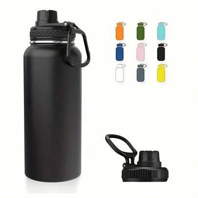 1pc 32oz Stainless Steel Reusable Water Bottle With Lid, Double Wall Vacuum Insulated, Multipurpose, Large Capacity Sports Water Jug, 304 Stainless Steel Double Layer Vacuum Insulated Travel Outdoor Cycling