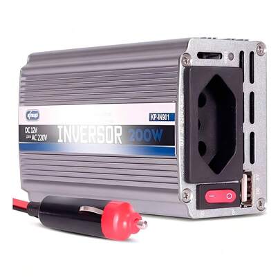 Inversor 200W Veicular Conversor 220V 60Hz Tomada USB para Carro Ônibus Caminhão! Onda Senoidal Modificada Conecte Eletrônicos no Seu Veículo com Segurança