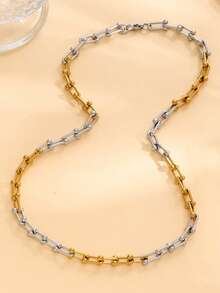 ZIRUISP 时尚迷人的U型马蹄铁混色手链项链套装，女士不锈钢低过敏18K镀金首饰礼品，日常佩戴 - 彩色 - 查看 6