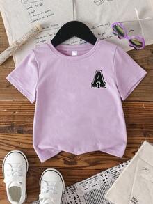 2pcs Tween Girl Letter A Print Short Sleeve T-Shirt And Flare Pants Set, Soft And Machine Washable, Spring/Summer
