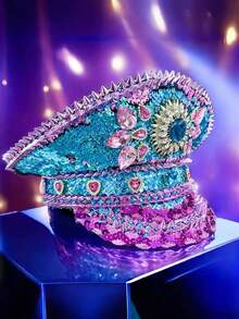 1 pieza Gorra de capitán con brillantes de estilo steampunk con rhinestones para mujeres y hombres, gorra militar, sombrero de pirata, adecuado para Halloween, cosplay, Navidad, bar, despedida de soltera