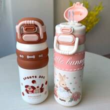 1pc High-Quality Thermal Insulated Tumbler, Portable Double-Wall Stainless Steel Cute Straw Cup
