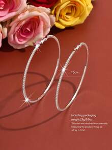 Hoa tai vòng bạc đính đá thời trang, 10cm/9cm/8cm - Bông tai bạc 885 cỡ lớn - Xem 11