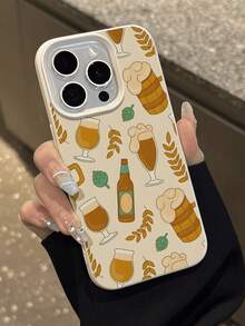 1 pieza Funda protectora suave para teléfono con textura de piel de litchi, antideslizante y a prueba de caídas, con diseño de patrón de cerveza de trigo de moda de otoño, compatible con Apple, teléfonos