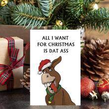 1PC, Christmas Card For Husband Wife, Funny Pun Christmas Card, Donkey Christmas Card For Boyfriend Girlfriend, All I Want For Christmas Is Dat - one-size - View 6