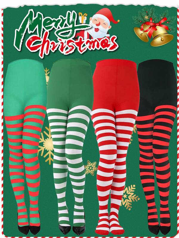 1pc Thin Striped Colorful Party Tights For Christmas & Halloween, Fashion Dancewear Costume Prop, Suitable For 40-60kg
