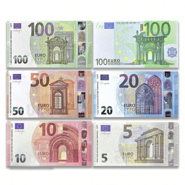 100PCS Normal Size Euro Banknotes Of Various Denominations, 100PCS 11*6.15cm Small Size Euro Banknote Paper, Simulated Euro Banknote Props Of Various Denominations, Fake Money Fake Euro Props Banknote Paper, Euro Props Ornaments, Euro Decoration, Euro Photo Props, Euro Holiday Decoration Props, Euro Commemorative Coin Banknote Prop Paper, Euro Includes Each Denomination