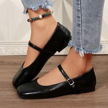 Women Shoes Square Toe Ballet Flats Slip On Design For All Day - Black - View 10