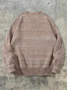 Jersey de cuello redondo tejido, de corte holgado y estilo vintage lavado, diseño de ropa urbana, manga larga, adecuado para primavera, otoño e invierno, unisex