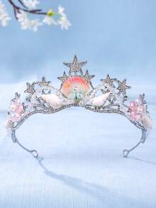 1件优雅水晶公主皇冠，海星贝壳美人鱼尾巴发箍，表演/生日礼物头饰，皇冠，头饰，服装皇冠，发饰花环，头饰，发藤，发圈，金色皇冠，金色头饰 - 彩色 - 查看 11