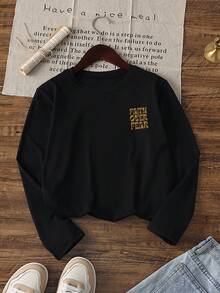 Tween Boy Slogan Graphic Fall Long Sleeve T-Shirt - Black - View 6
