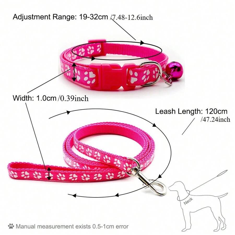 Handmade Custom Pet Dog Collar And Leash Set, Customizable With Paw Print And Engraving, Comfortable Breathable Nylon Material, Multiple Colors Available, Suitable For Small To Medium Dogs