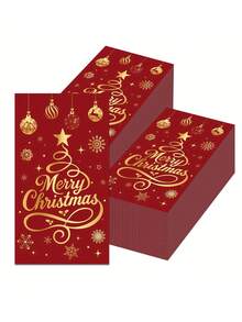 20 件/套圣诞节餐巾，带有金色树、球和雪花设计 - 双层纸，用于节日祝福和装饰、圣诞节餐桌装饰 - 彩色 - 查看 6