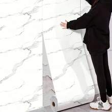 1 Roll Of Glossy Contact Paper, Self-Adhesive Wall Stickers, Detachable PVC Wallpaper, That Is, Peeling Large Flower Stone Pattern Wallpaper, Suitable For Kitchen, Bedroom, Living Room, Countertop Furniture Decoration Wallpaper Roll, Home Decoration And Furniture Renovation 15.74x196.85inch - Black and White - View 13