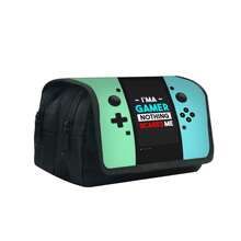 1 Pc Game Machine Theme Pencil Bag, Large Capacity Double-Layer Flip Pencil Bag, Double-Layer Zipper Design, Polyester Material, Suitable For Students' School Use, Desktop Stationery Storage,Case - Multicolor - View 12